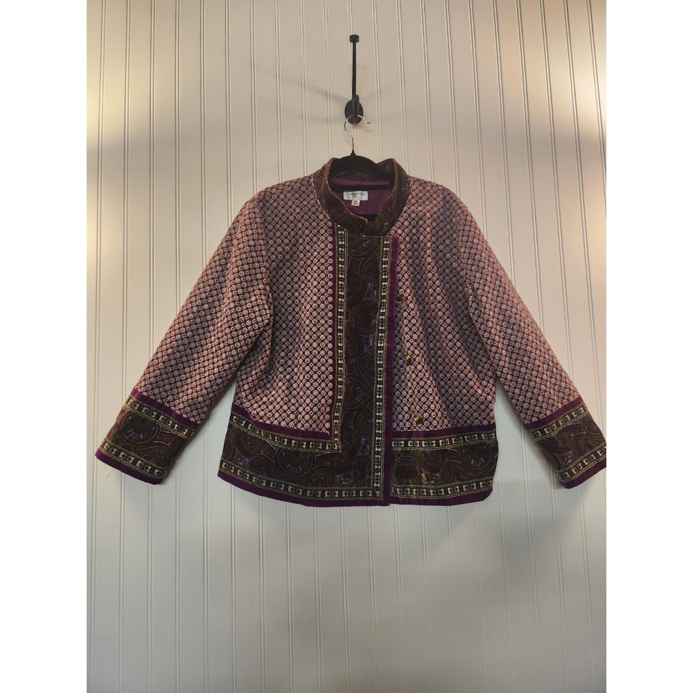 Isaac Mizrahi Target Women's Purple Paisley ‎ Velvet Jacket Size 2XL Academia